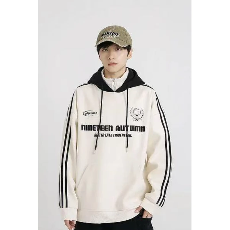 【11132包邮】2025春季新款青少年学生三条杠连帽套头卫衣外套