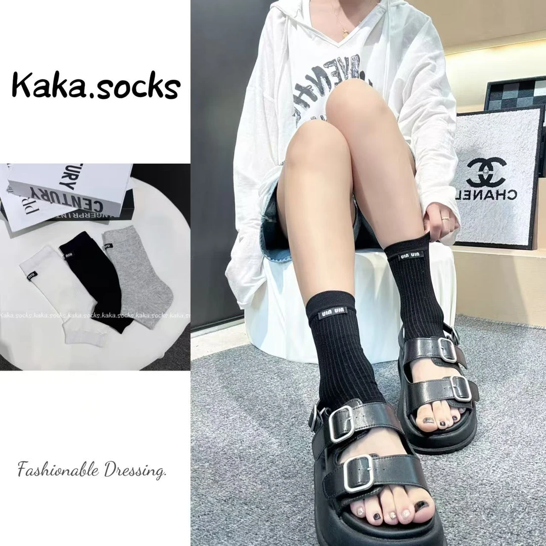 韩版布标薄透短款洋气配拖鞋百搭时尚休闲潮酷运动中筒袜套