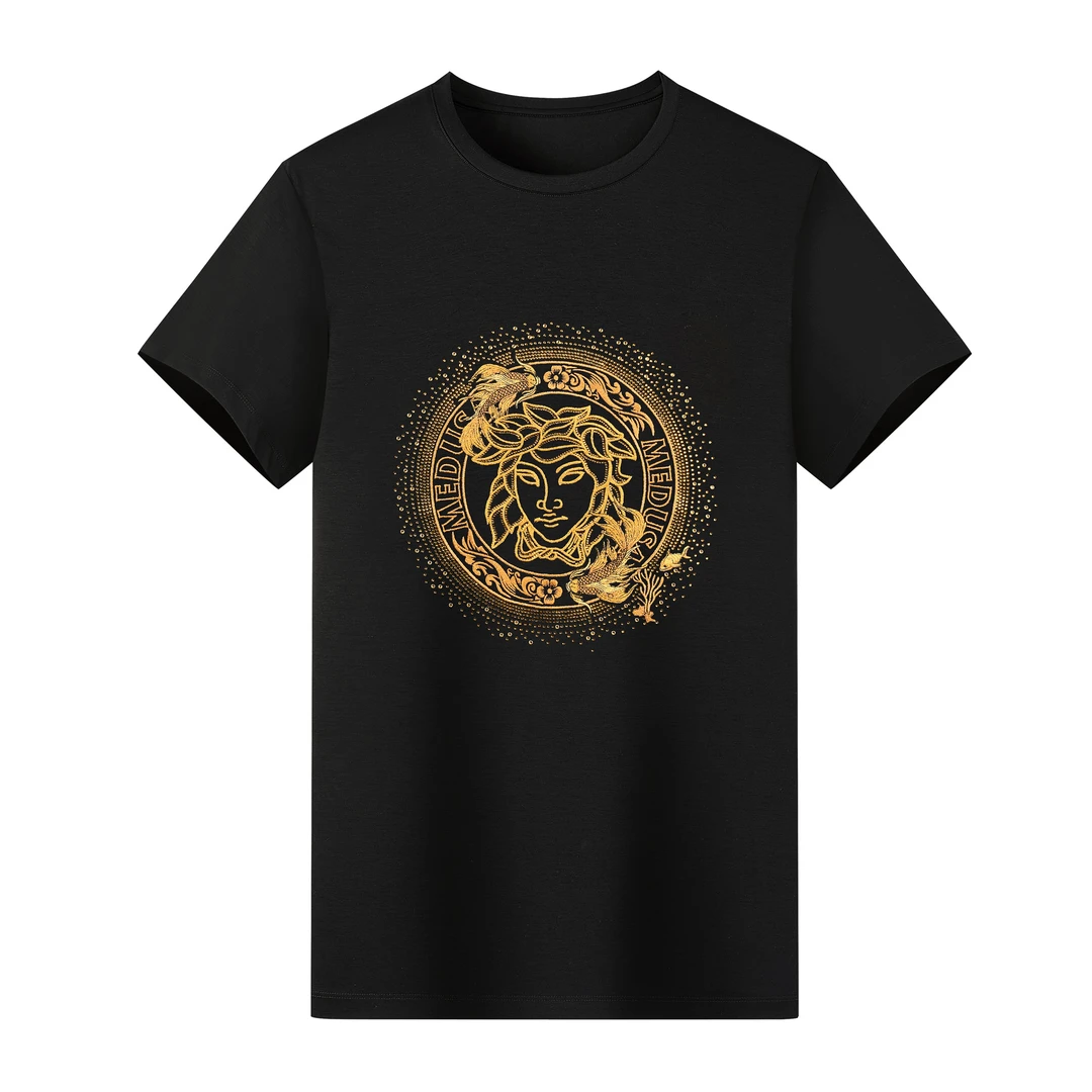 MeduSa/美杜莎男装t恤夏季新款欧若风圆领刺绣烫钻休闲短袖51002