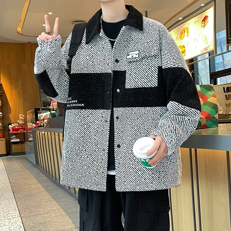 2025春季新款青少年翻领夹克宽松时尚撞色款百搭男生潮牌外套