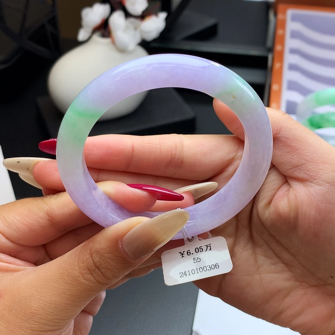 未镶嵌手镯翡翠55正圈春带彩