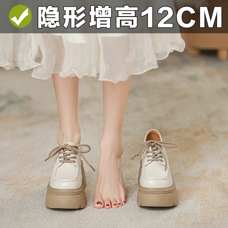 小个子内增高浅口真皮2025新款小码英伦风时尚百搭超高跟厚底单鞋