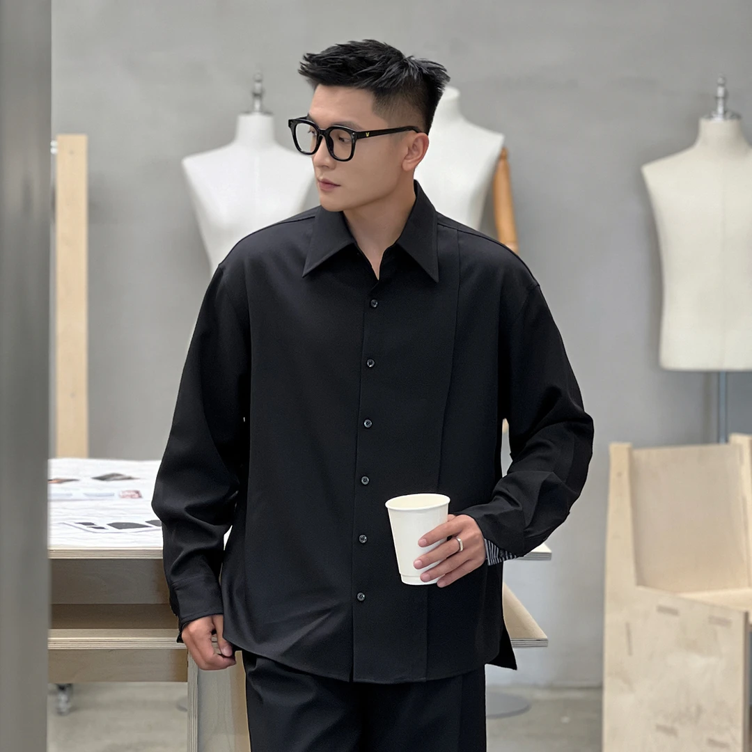 NO22WEAR【通勤小心机】条纹拼接侧边裁片设计款衬衫男士高级感上衣