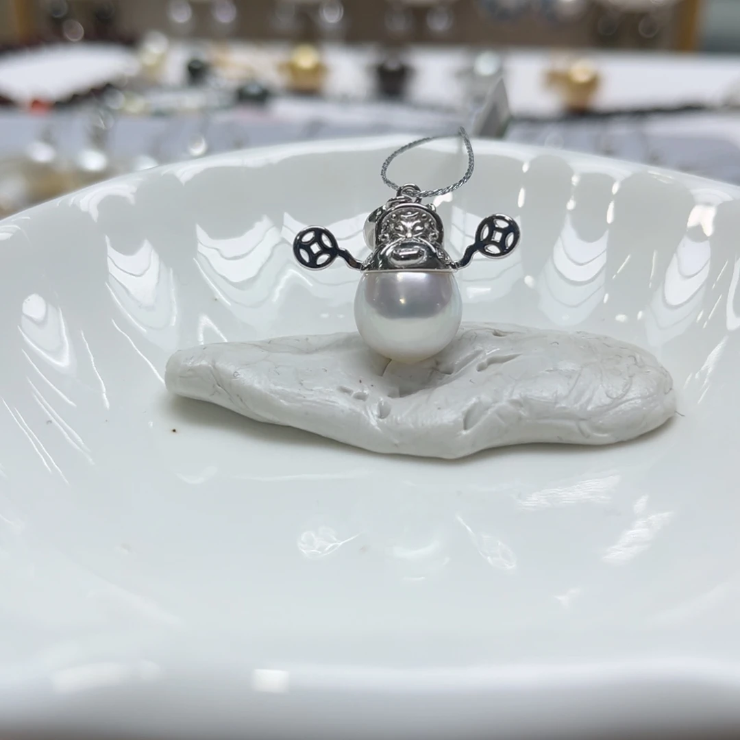 海水珍珠银S925镶嵌吊坠(不含链)10.9mm万能扣