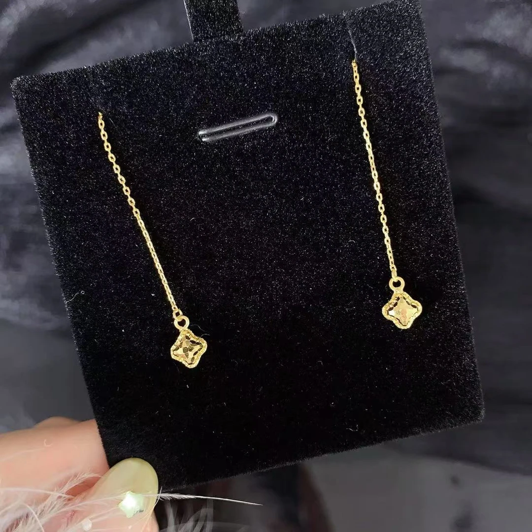 【伟新源】足金999 5G工艺 鱼鳞四叶草耳线1.78克