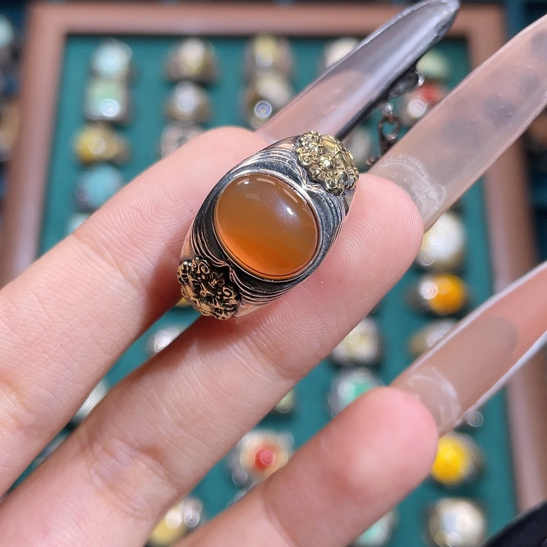 南红玛瑙银S925镶嵌戒指