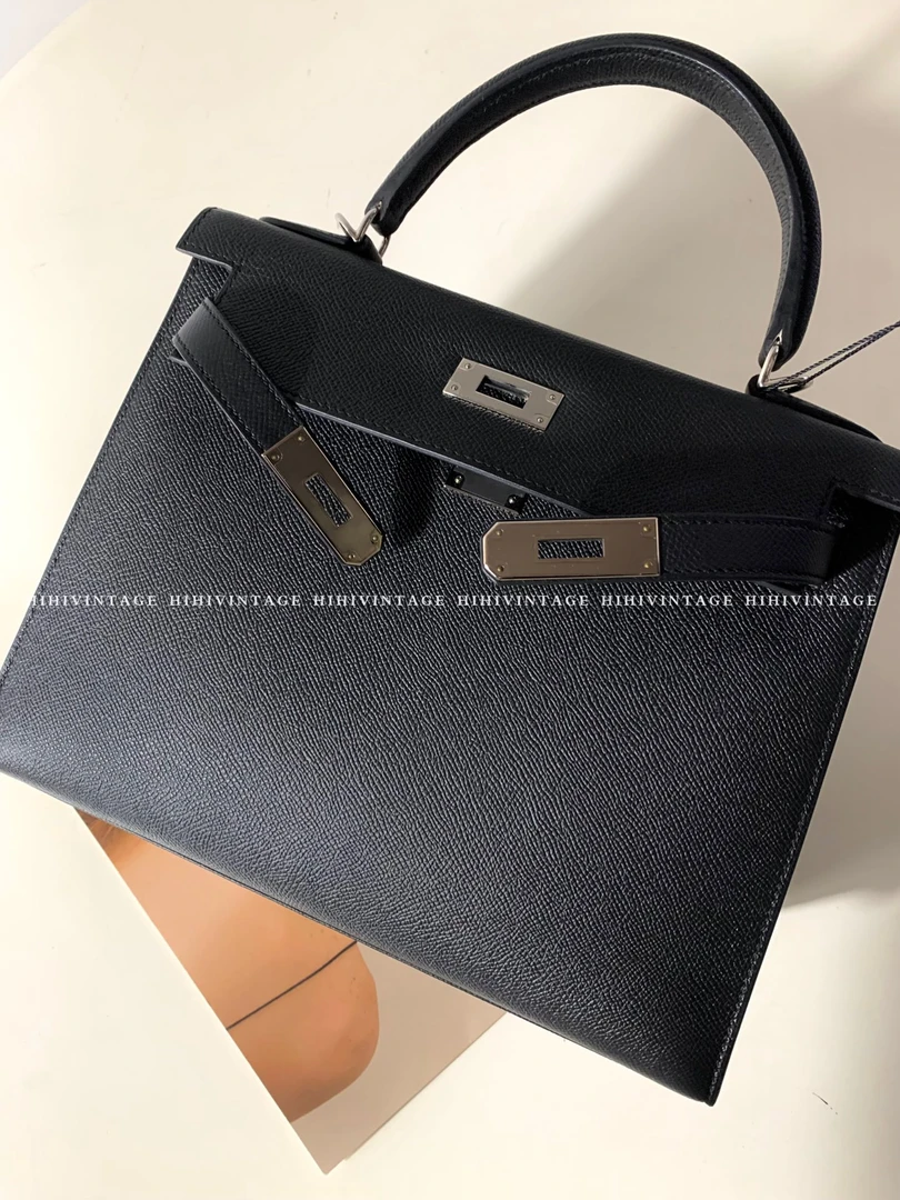 99新 Hermes/爱马仕 Hermes 爱马仕 黑银Kelly 28 D刻单肩包