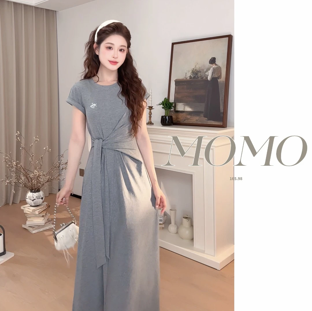 休闲气质灰色遛弯连衣裙子女装夏季2025新款今年流行爆款长裙4778