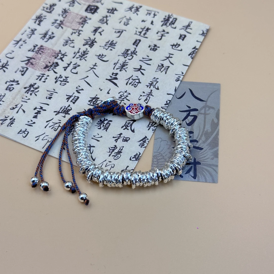 足银手链 银9999编织古法盘缠彩绳手链招财纳福转运银镯子高级感