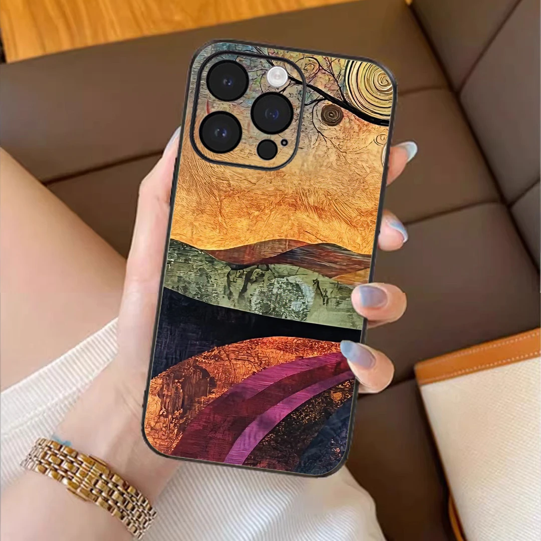 彩韵山川适用苹果17promax手机壳复古皮纹网红同款数码配件高级感