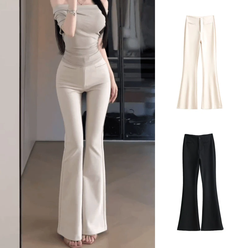 2025秋季高级感气质百搭显高显瘦喇叭裤小众洋气垂感白色休闲裤女