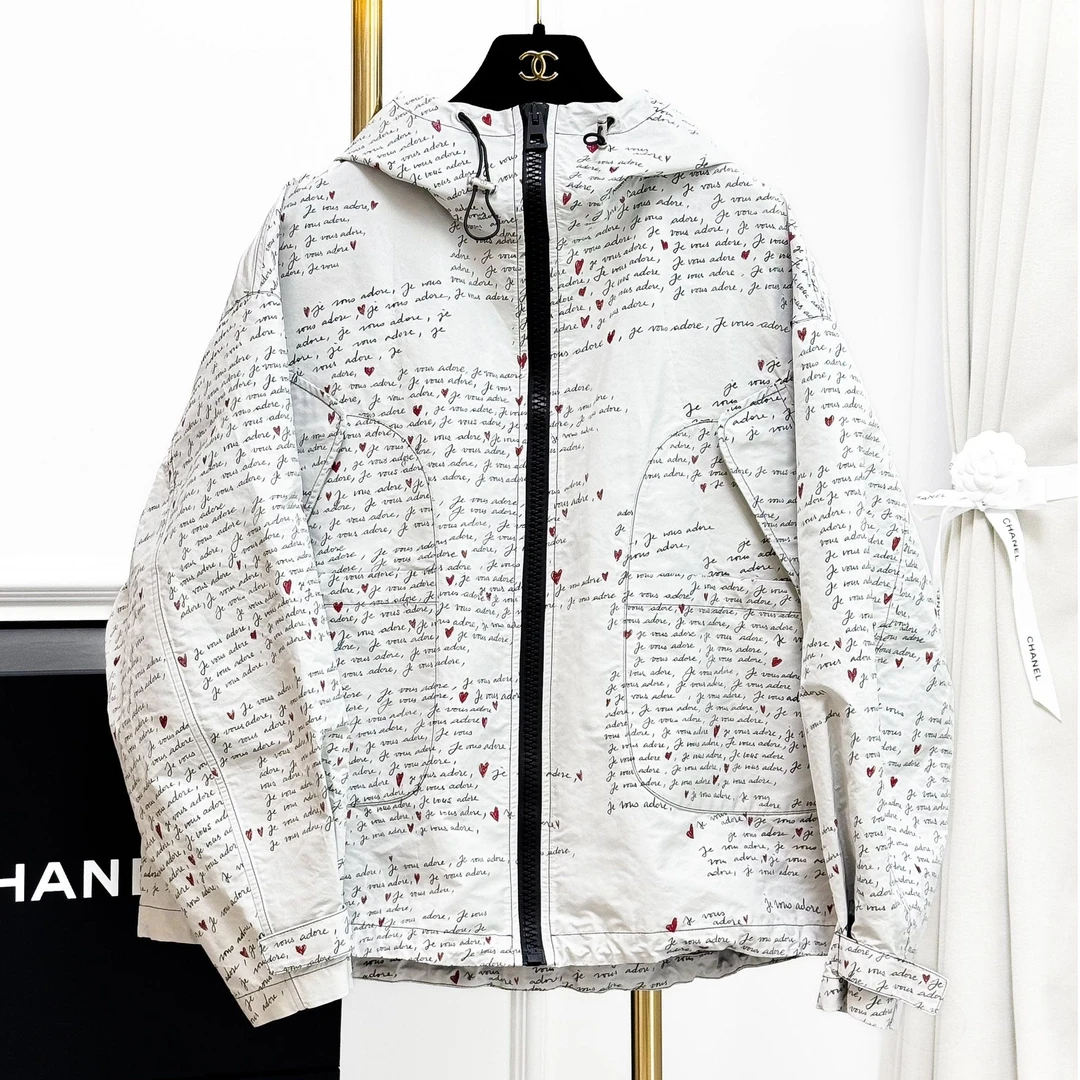 99新 DIOR/迪奥 S码七夕限定情书字母爱心满印廓版连帽外套