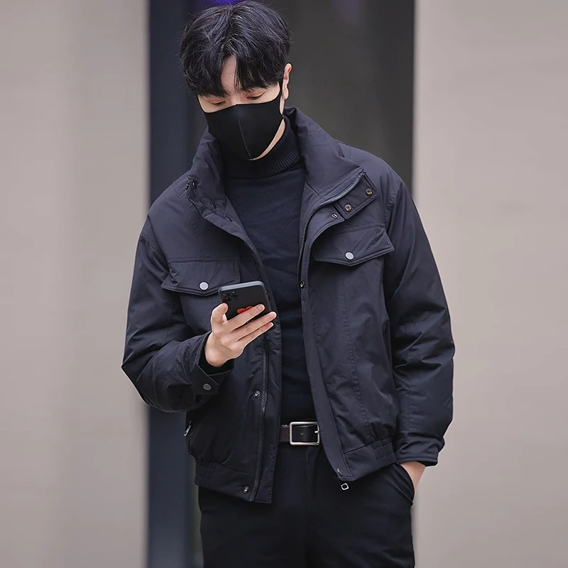 男装冬季款爆款2024新款夹克羽绒服男立领加厚痞帅衣服潮男外套