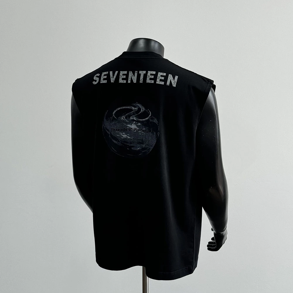 100%纯棉美式潮牌休闲轻奢痞帅坎肩背心男款潮流外穿宽松无袖T恤