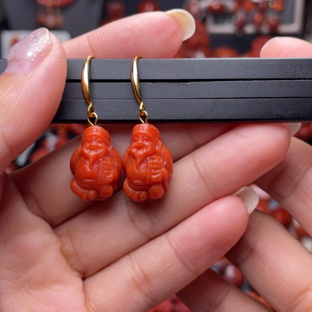 【闪购商品】南红玛瑙财神耳钩银S925镶嵌