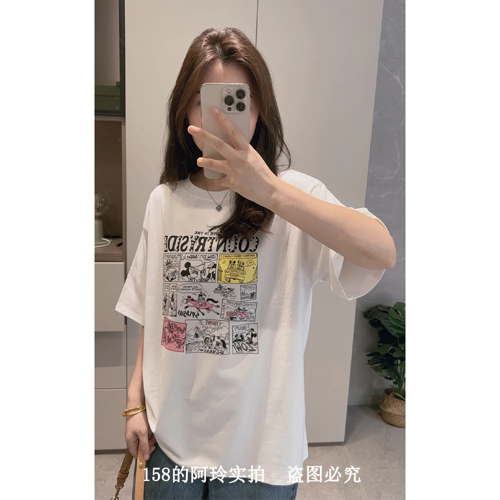 【阿玲实拍】 圆领钉珠卡通T恤女2025夏季新款宽松套头短袖减龄休闲
