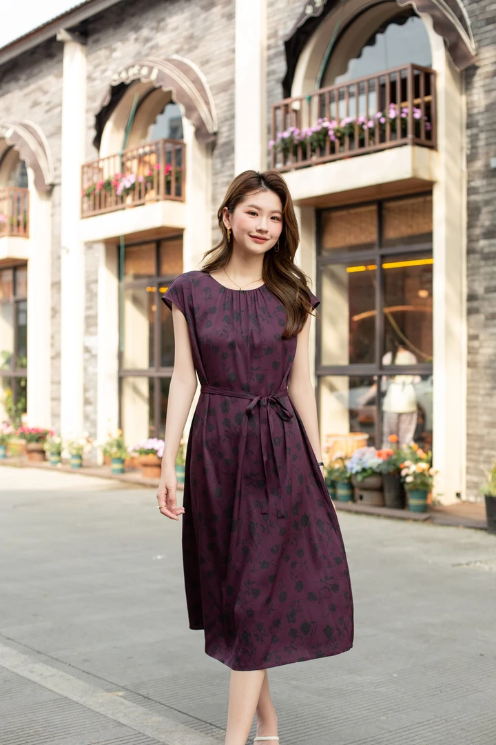 夏季新款玫瑰印花桑蚕丝连衣裙61615