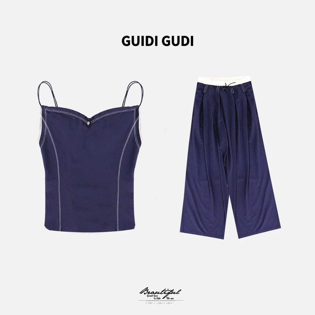 GUIDI GUDI【纸飞机】黄加蓝两件套背心+休闲裤套装