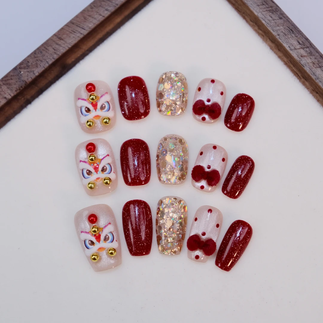 断码 卡黛妮【醒狮】新年显白狮子猫眼车厘子纯手工穿戴甲