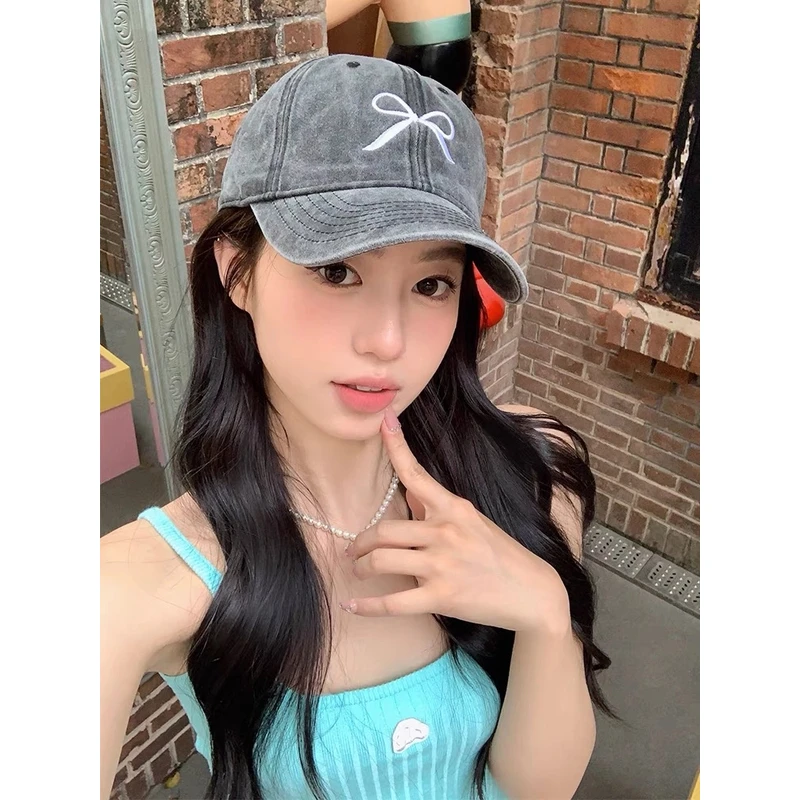 甜酷少女~ 网红软顶百搭显脸小鸭舌帽蝴蝶结水洗面料粉色棒球帽子