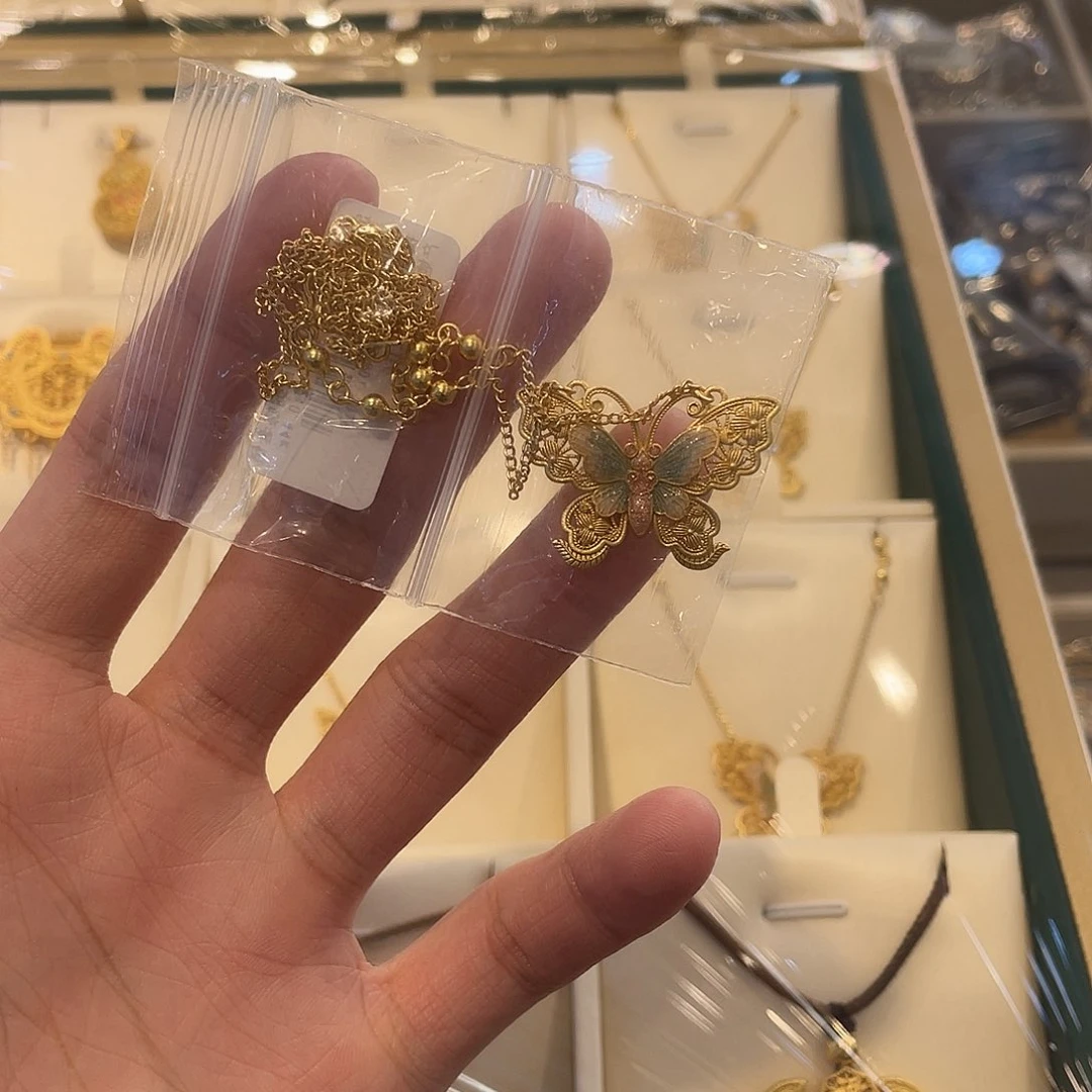 珐琅足银蝴蝶套链