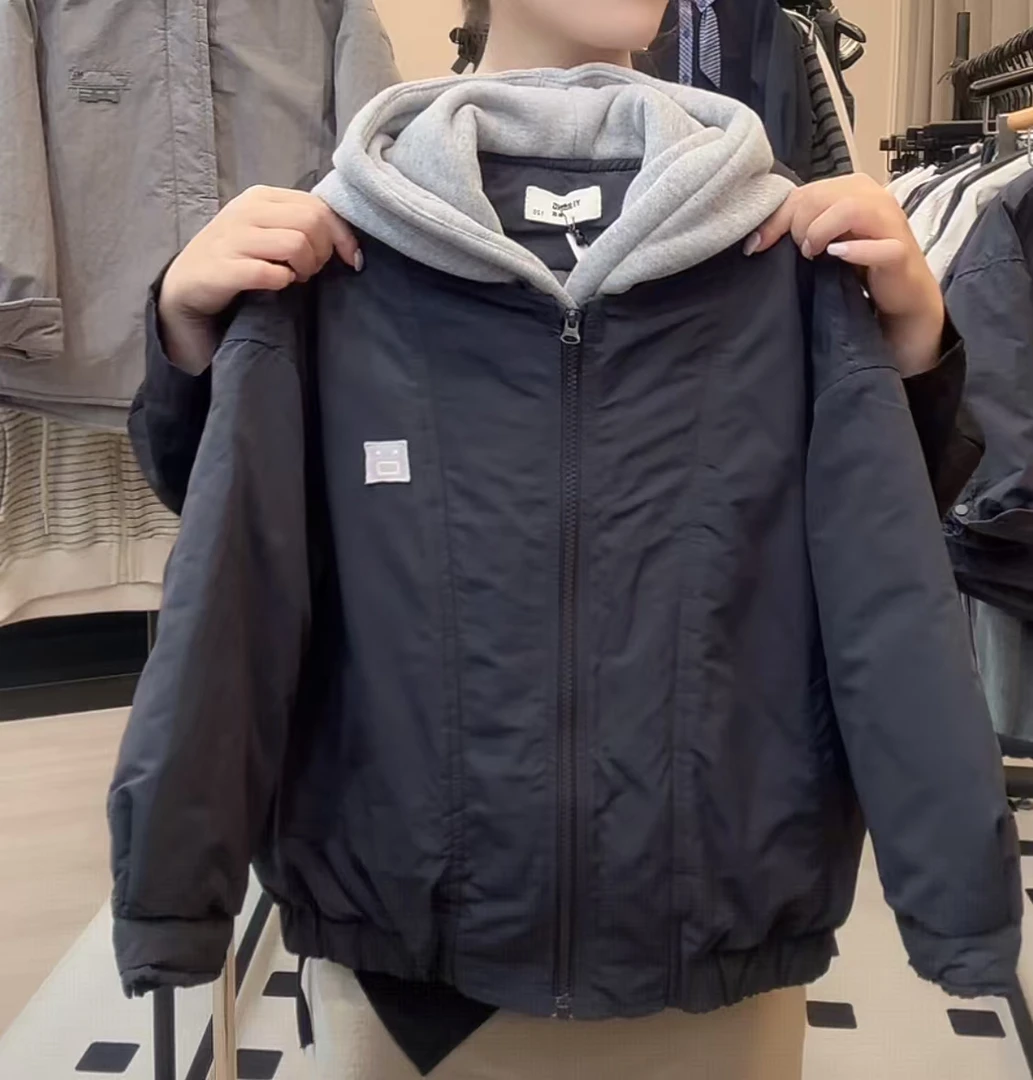 儿童拼接时尚翻领连帽棉服男女童2025年冬季新款百搭简约韩版棉衣
