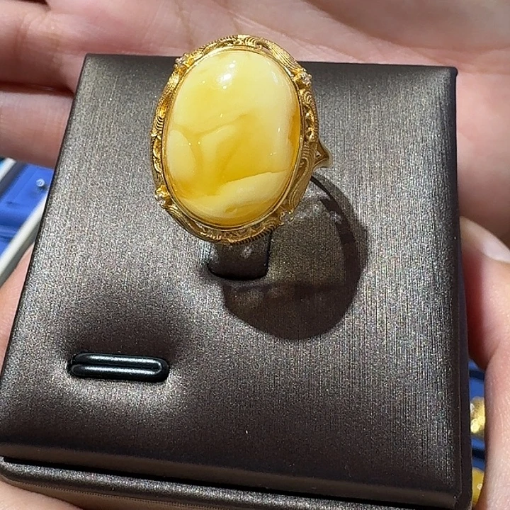 蜜蜡银S925镶嵌戒指戒指