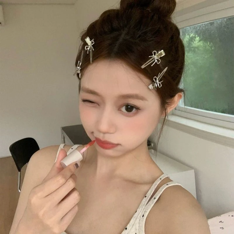 银色蝴蝶结化妆夹基础百搭边夹前额碎发刘海夹少女心发饰无痕发卡