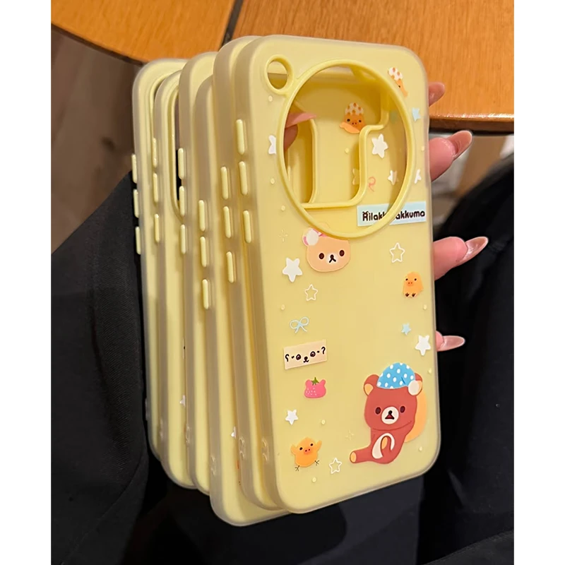雅天立可爱睡帽轻松熊适用苹果16手机壳13套15华为P70vivoppo小米