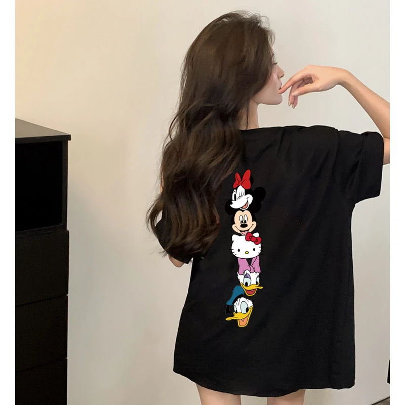 卡通KT猫前后印花纯棉短袖T恤大码夏季休闲t小众炸街高级感女装