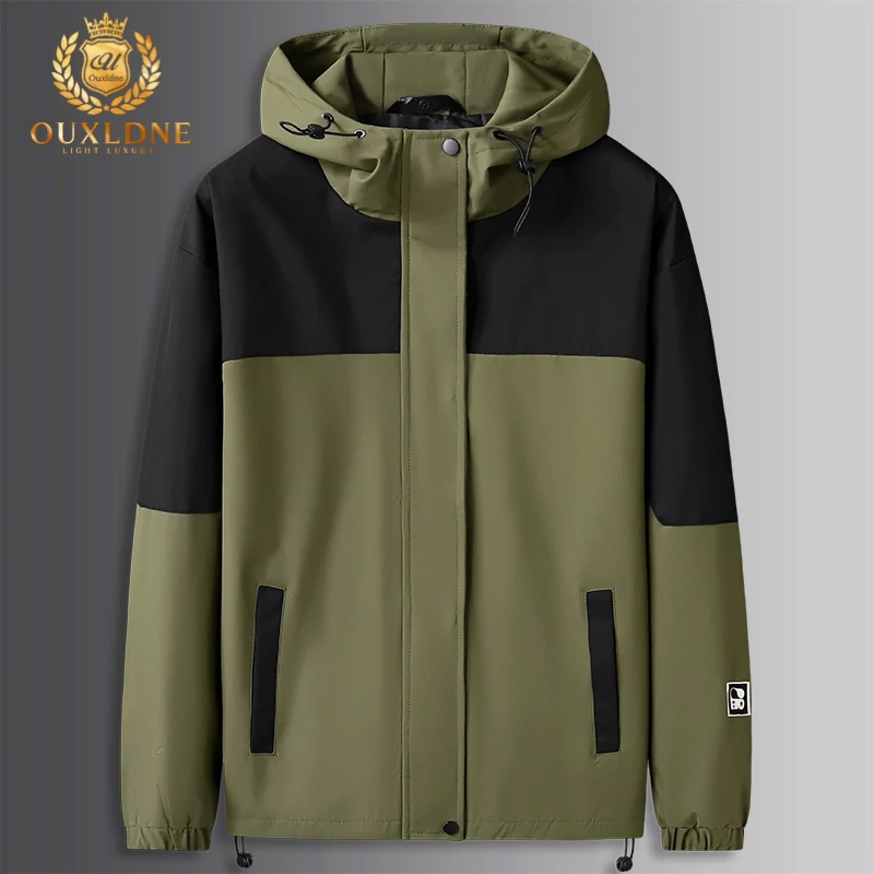 OUXLDNE 男士户外休闲冲锋衣秋季2024款肥佬加肥大码宽松连帽外套