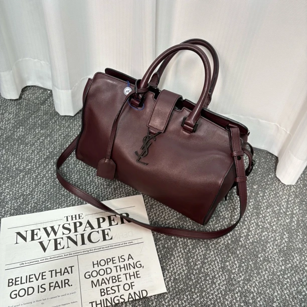 95新 YSL/圣罗兰 红棕色cabas手提斜挎包db