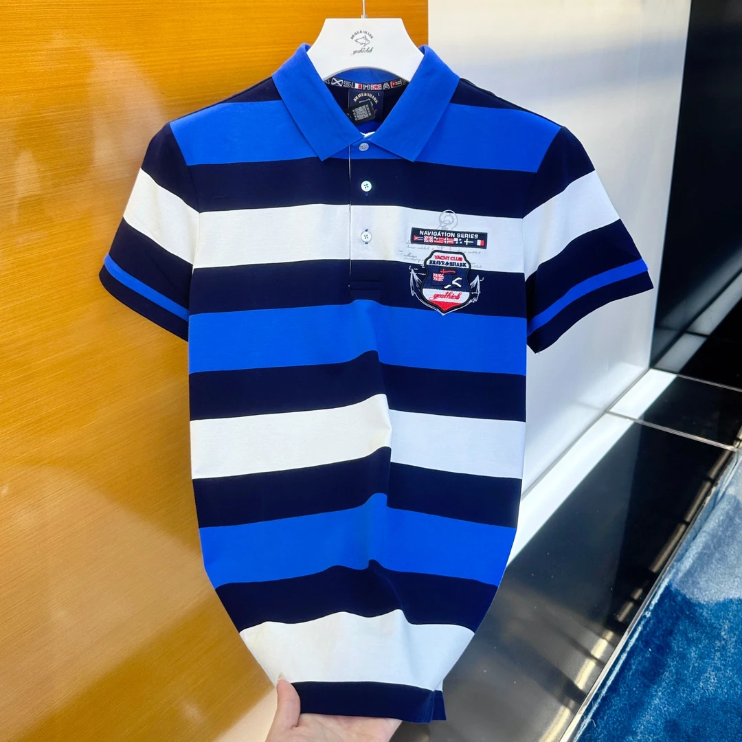 BRAVESHARK/勇士鲨鱼潮男凉爽短袖T恤翻领Polo衫大条纹薄夏季A406