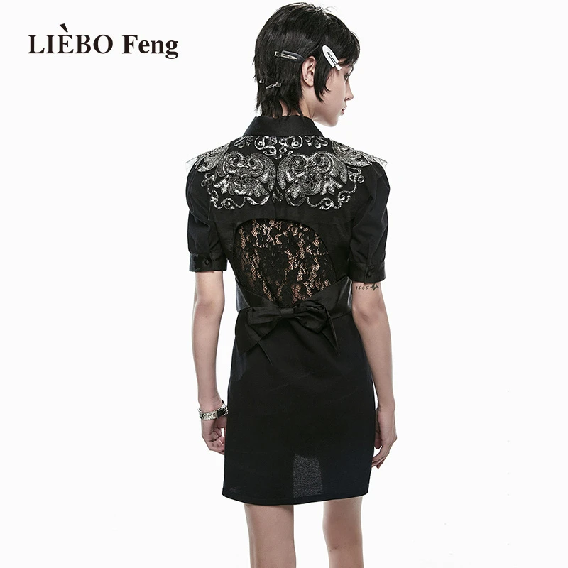 裂帛LIEBOFeng国潮复古甜酷披肩小黑裙连衣裙7322123011