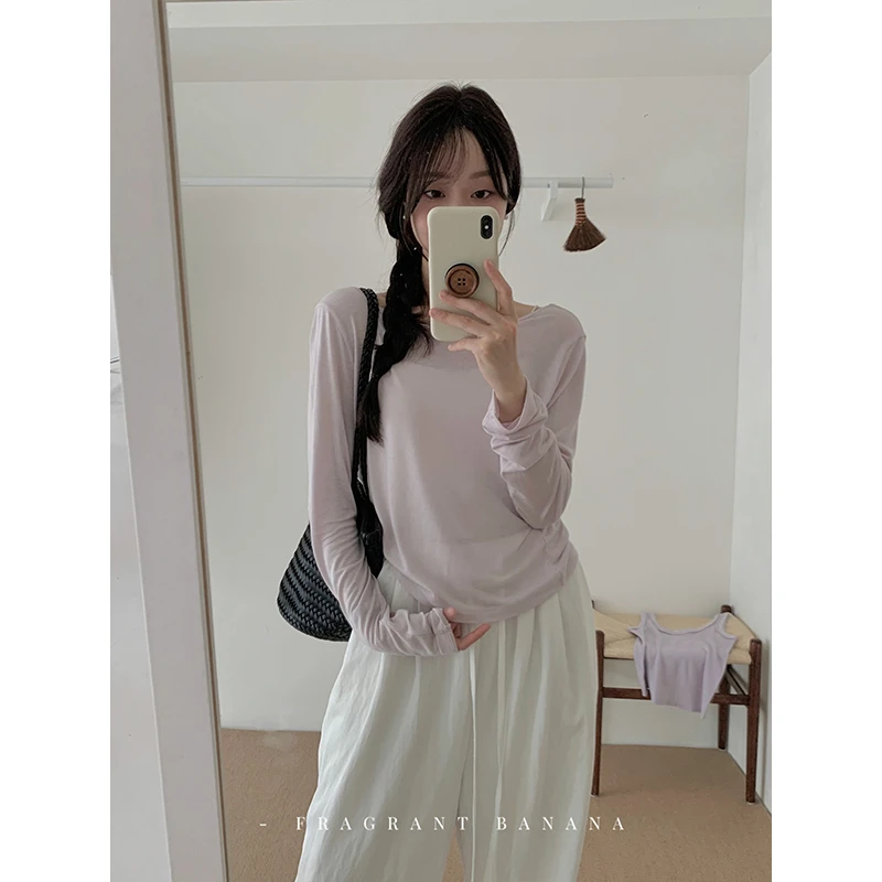 香香的蕉 ‘防晒小心机’100天丝T恤后背设计微透薄款罩衫上衣