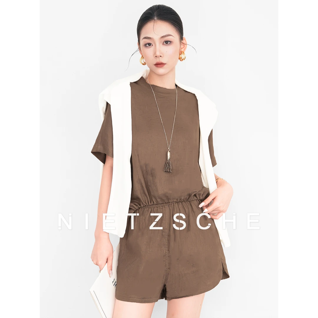Nietzsche｜时髦懒人套｜1oo%亚麻 老钱抽绳亚麻上衣➕短裤套装90062