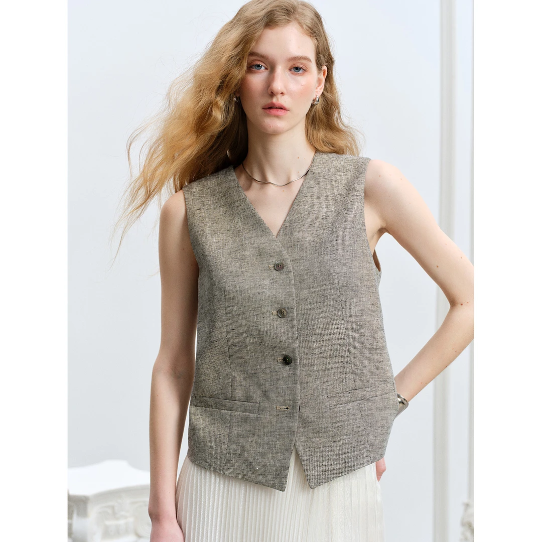 小岛微风【达播】老钱风 奢牌御用 亚麻金丝百搭叠穿背心马甲