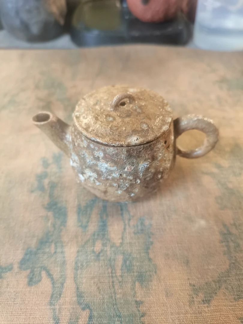 复古粗陶茶壶手工锤纹铁锈釉家用泡茶创意茶具