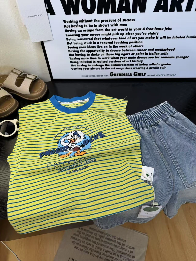 YM【JMJQ 25105】夏季清凉清爽圆领轻薄条纹卡通鸭子百搭宽肩背心