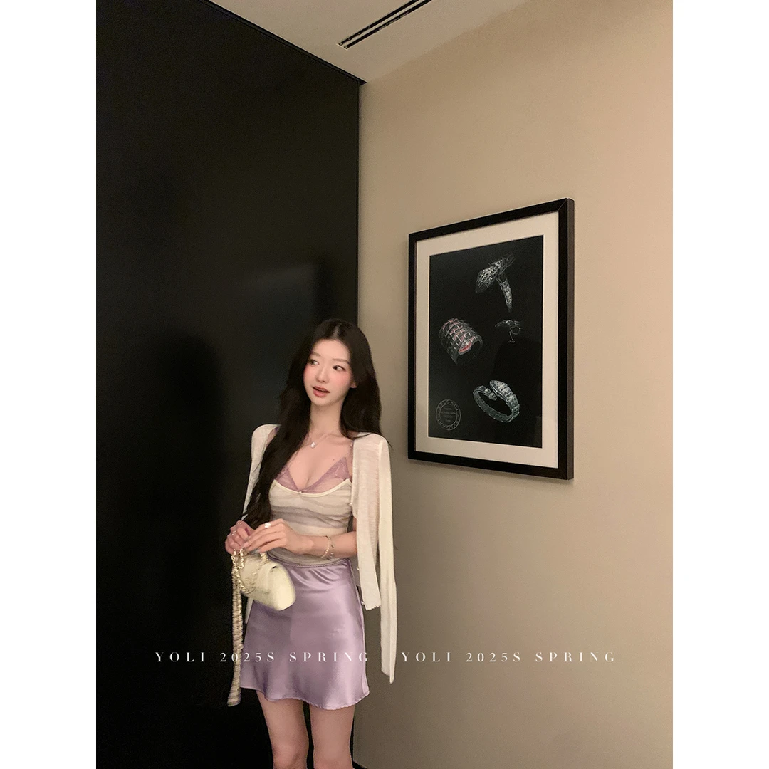 YOLI 张宥利 “云针防晒”夏季外搭气质白色针织上衣短款空调衫