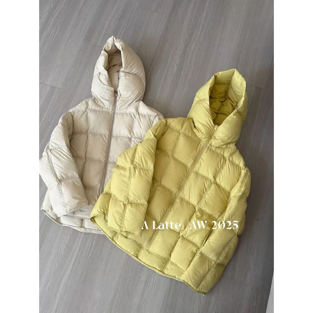 ALatte： 奶黄包/  通体90绒！ 小方块短款羽绒服外套