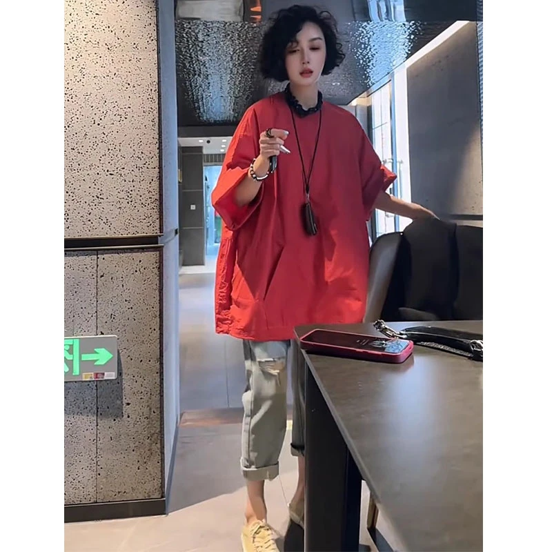 韩版百搭宽松大码纯色圆领T恤2025夏季新款时尚休闲中长款上衣潮