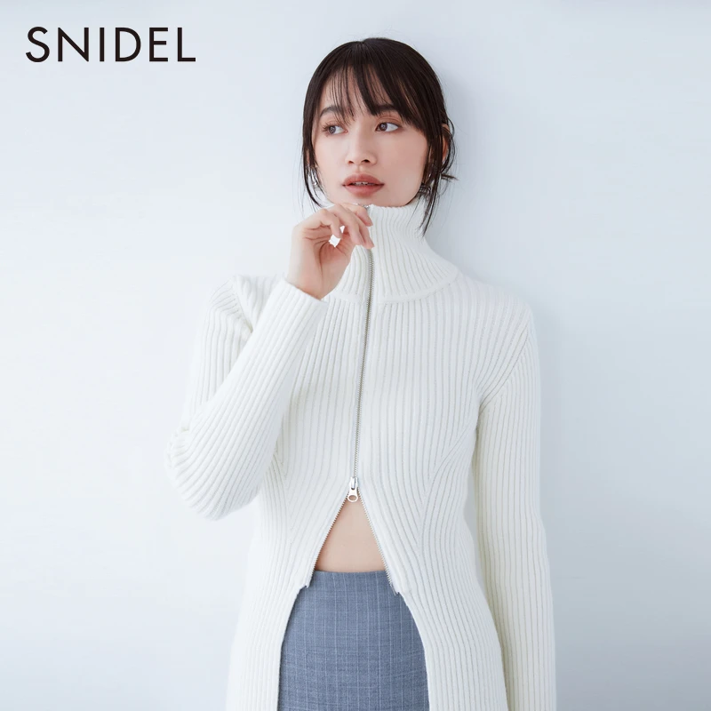 FRAY I.D秋冬简约时尚立领拉链罗纹针织衫上衣FWNT235042