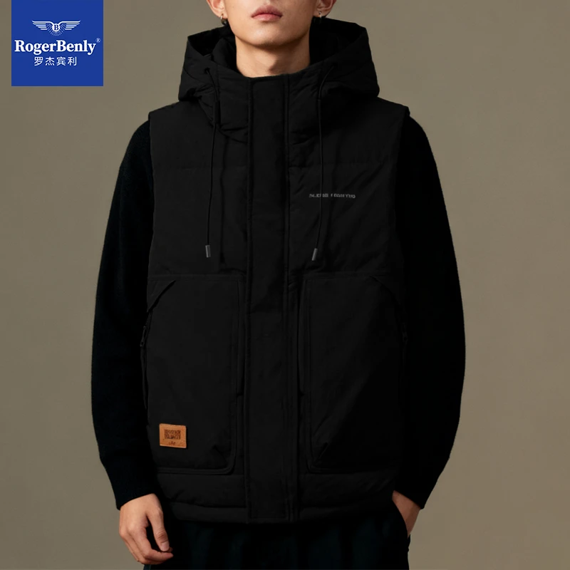 罗杰宾利男士潮牌休闲连帽马甲青年韩版保暖背心坎肩外套879202