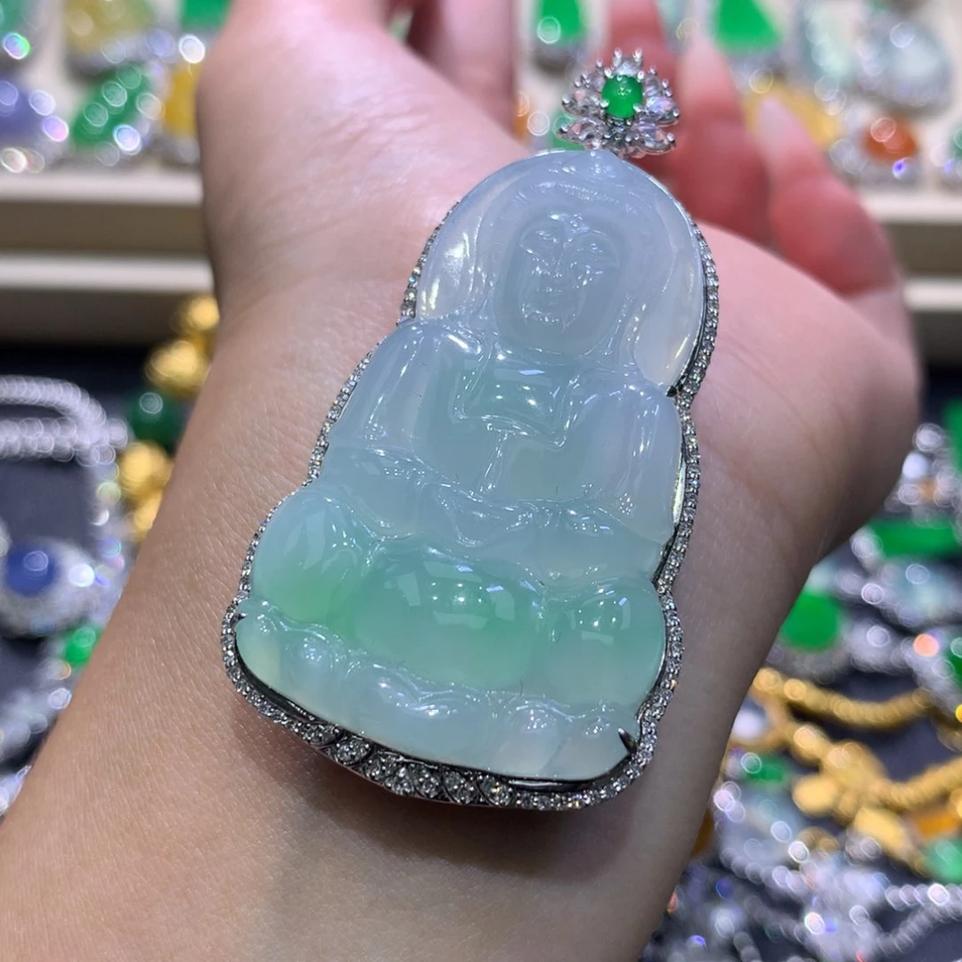 翡翠18K金镶嵌吊坠(不含链)翡翠
