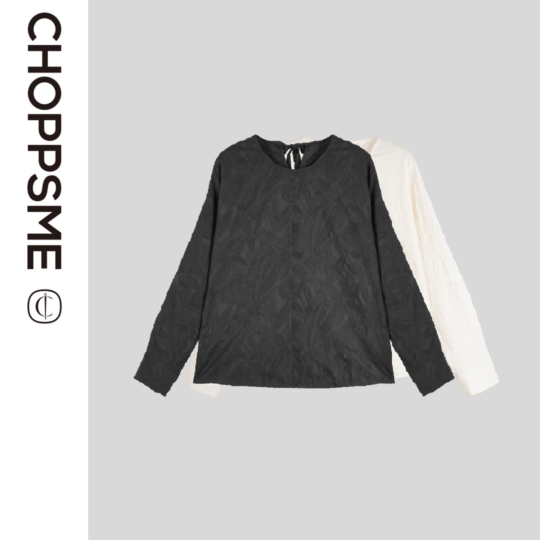 巧珀思｜21454重工3D立体花卉纯棉后系带圆领气质提花衬衫长袖上衣