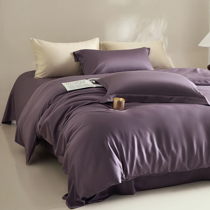 轻奢兰精天丝莱赛尔纤维四件套柔软丝滑床单被套裸睡床品简约纯色