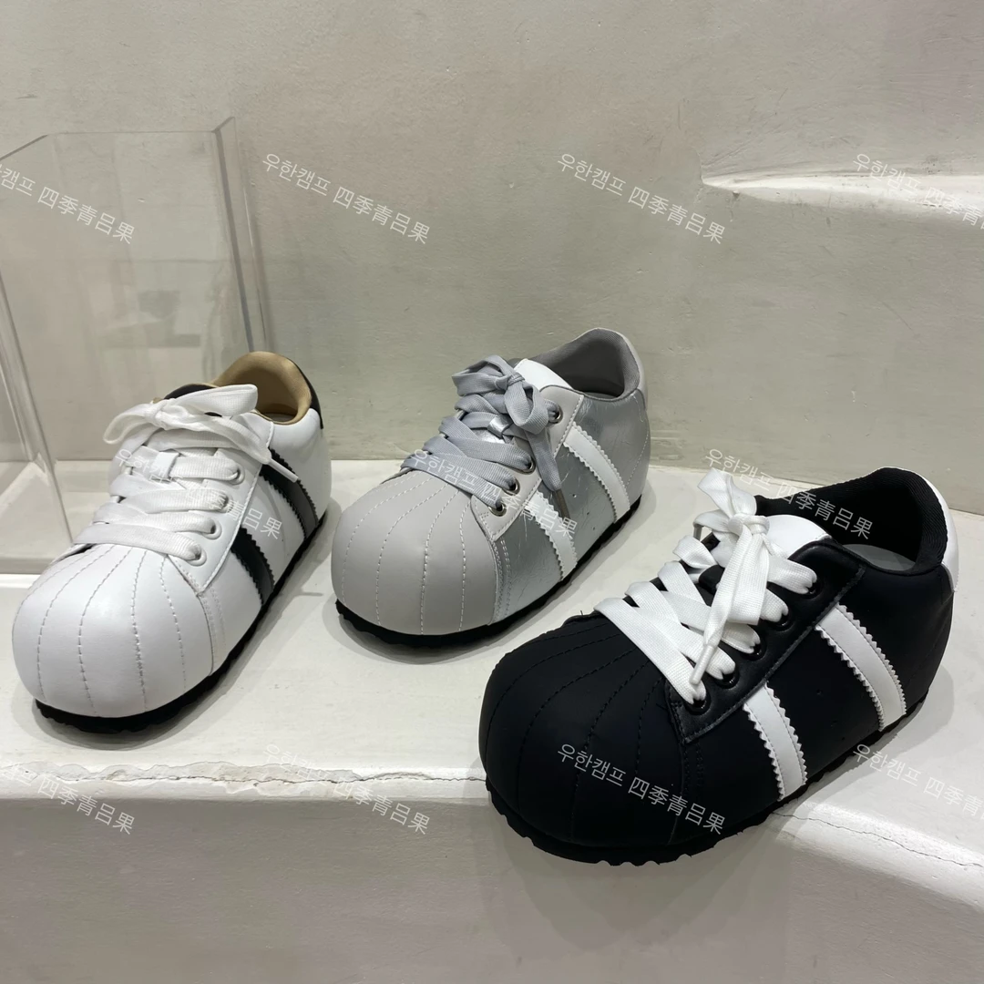 奶酷贝壳鞋厚底内增高6cm板鞋女2025新款真皮系带大头包子鞋潮