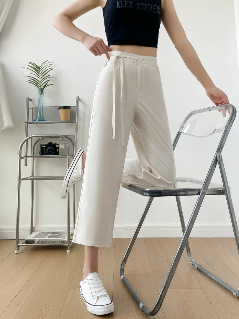 天丝亚麻【飘带设计后妈裤】夏季通勤高腰系带9分天丝亚麻后妈裤218