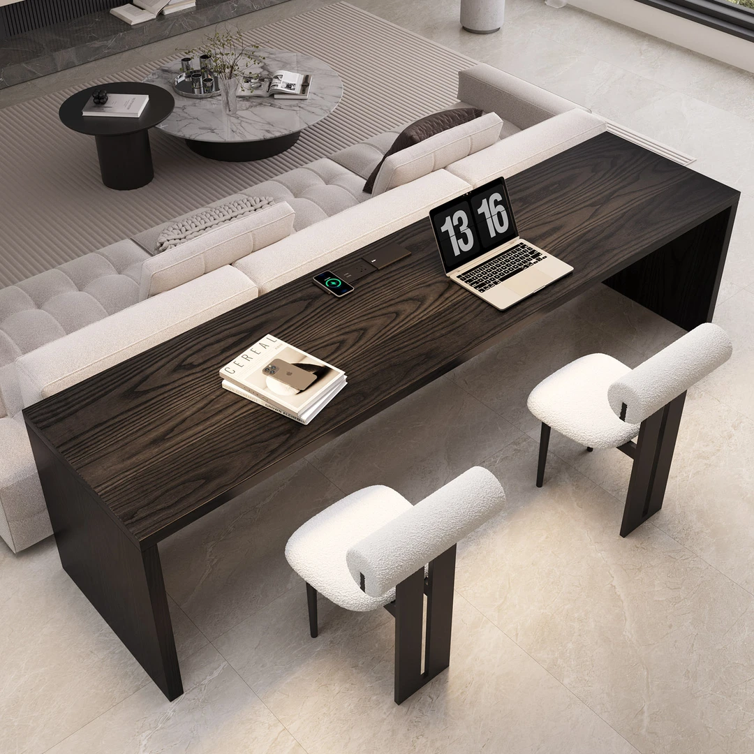 睡哈哈黑色客厅书桌双人意式电脑桌横厅沙发后长条桌儿童长条书桌